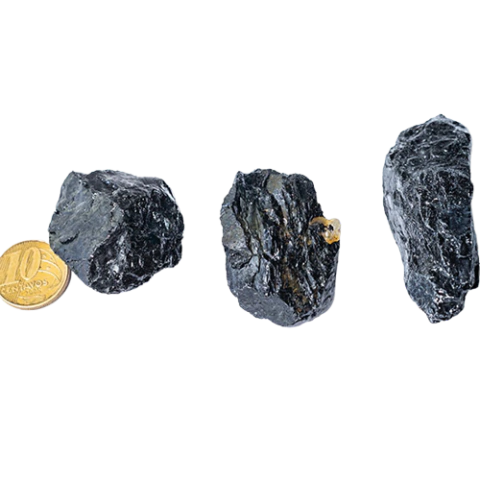 03 Turmalina Preta 35mm Quebra Lisa Bruta Natural de Garimpo