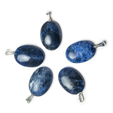 05 Pingente Cabochão SODALITA Pedra Natural Castoação Pino Banho Prata ATACADO