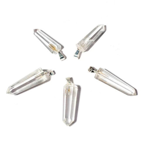 10 Pingente Pontinha Atacado Pedra Cristal Presilha e Pino Prateado