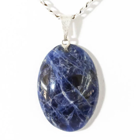 Colar Cabochão Sodalita Pedra Natural Pino Prateado