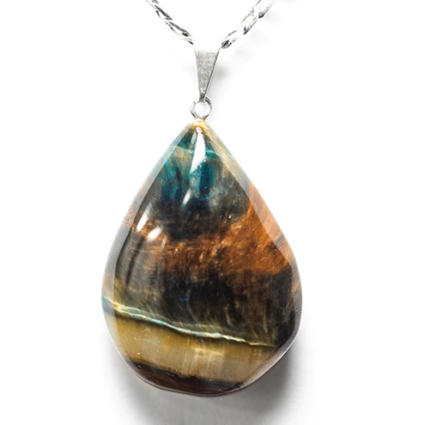 10 Pingente Gota Olho de Falcão Pedra Natural Pino Prateado Atacado