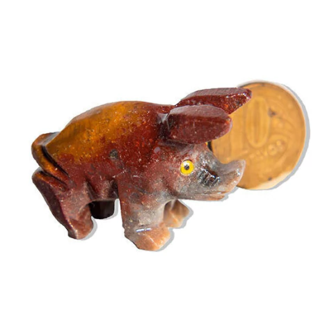 Porco Esculpido Artesanato em Dolomita Vermelha Natural