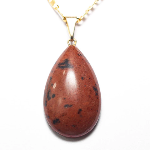03 Pingente Gota Obsidiana Mahogany Pedra Natural Montagem Dourado Atacado
