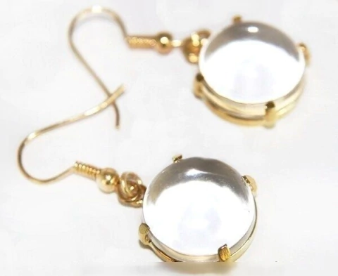 Brinco Pedra Cristal Cabochão na Garra Banho Flash Dourado