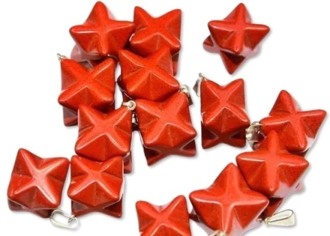 03 Pingente Merkabah Jaspe Vermelho Pino Prateado Atacado