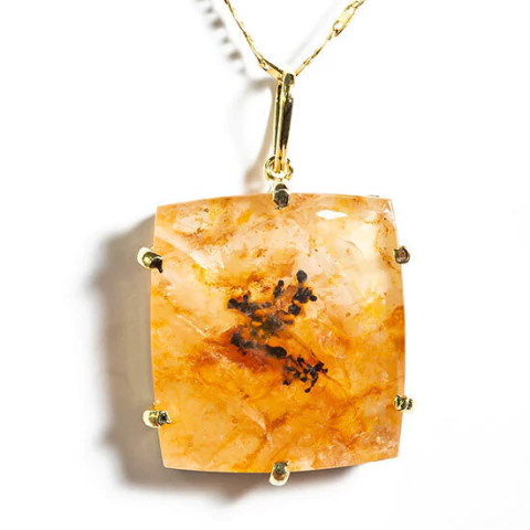 Colar Hematoide Com Dendrita Retangulo Garra Dourada