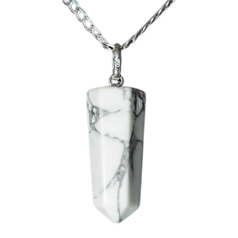 Colar Pontinha Howlita Natural Pino e Presilha Prata 950