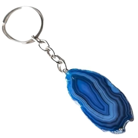 Chaveiro Chapa Agata Azul Pedra Natural de Garimpo 125285