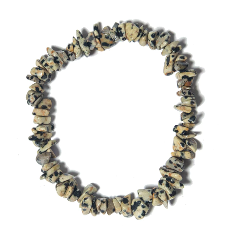 Pulseira Cascalho Pedra Jaspe Dalmata Fio Fibra Silicone