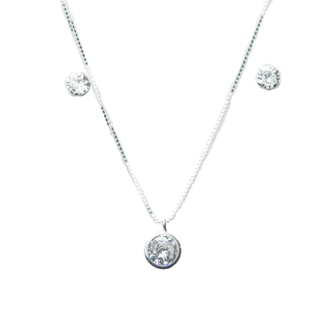 Conjunto Ponto de Luz Zircônia Cristal Prata 925