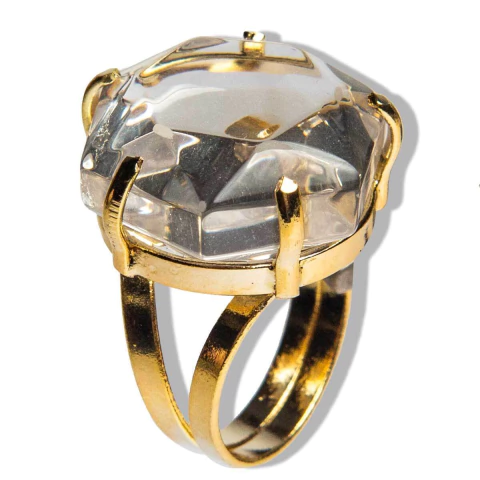 Anel Estrela de Davi ou Selo de Salomao Pedra Cristal Anel Montado na Garra Dourado