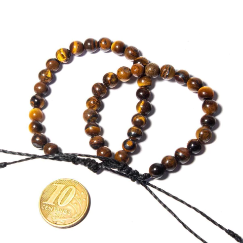 Pulseira Bolinha Olho de Tigre Pedra 6mm Amarracao Ajustável - comprar online