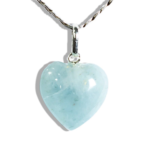 Colar Coração Pedra Aguas Marinha 15mm Natural Prata 950