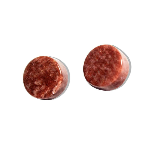 Brinco Button Pedra Quartzo Vermelho Montagem Dourado