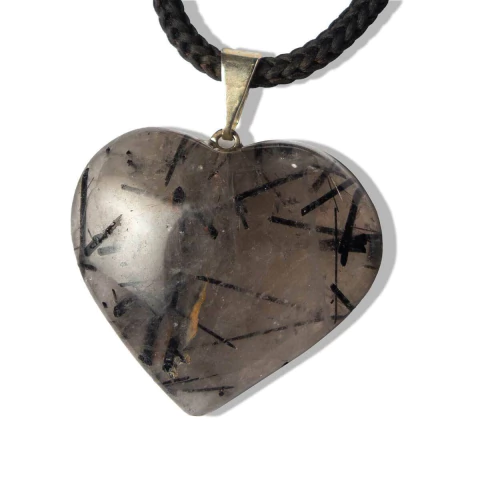 Colar Coração Cristal com Turmalina Incrustada Pino Prateado