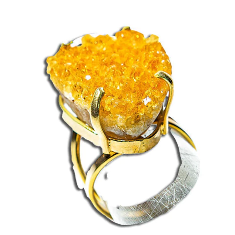 Anel Drusa Citrino Bombardeado 15 a 25mm Ajustável Dourado