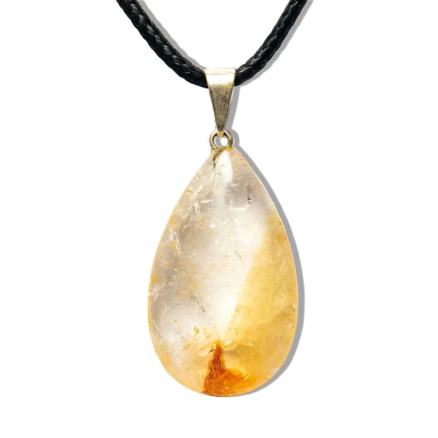 Colar Gota Pedra Citrino Bombardeado Montagem Pino Prateado