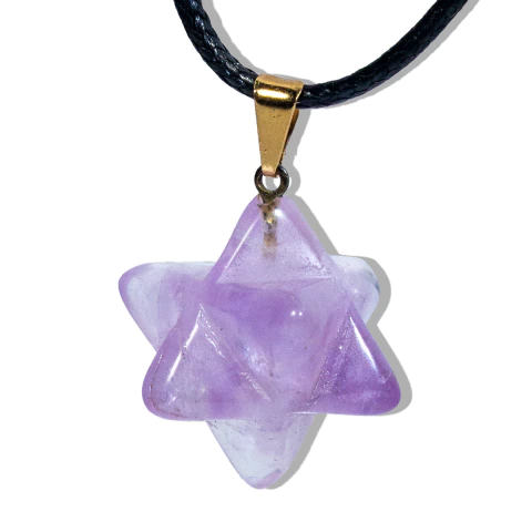 Colar Merkabah Ametista Pedra Natural Pino Dourado