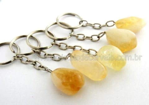 10 Chaveiro Pedrinha Citrino Rolado Signo de Libra ATACADO