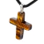 Colar Crucifixo Pedra Olho De Tigre Natural Envolto Prateado - loja online
