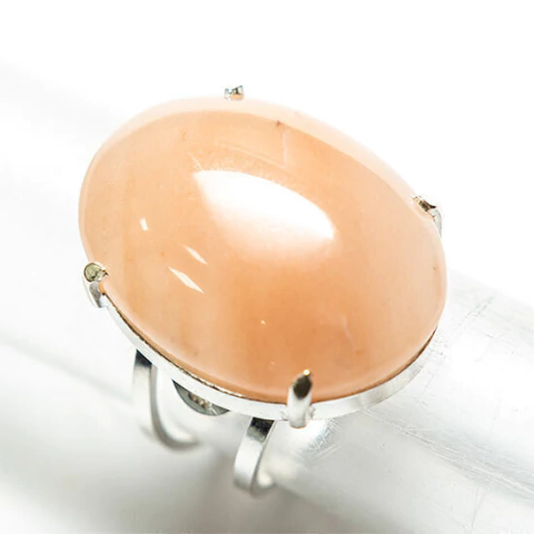 Anel Cabochão 25mm Pedra Quartzo Morango Prata 950 Aro Ajustável