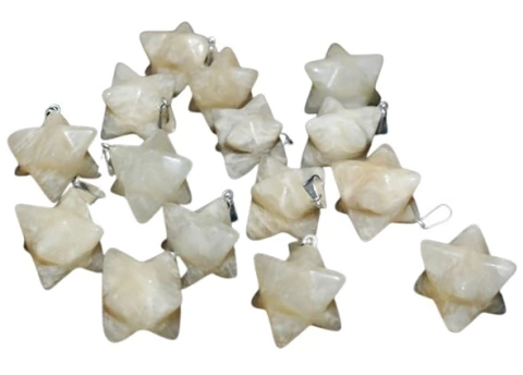 05 Pingente Merkabah Feldspato Branco Pino Prateado Atacado