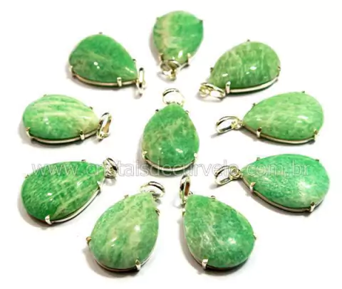 5 Pingente Gota Amazonita Atacado Prata 950 Garra