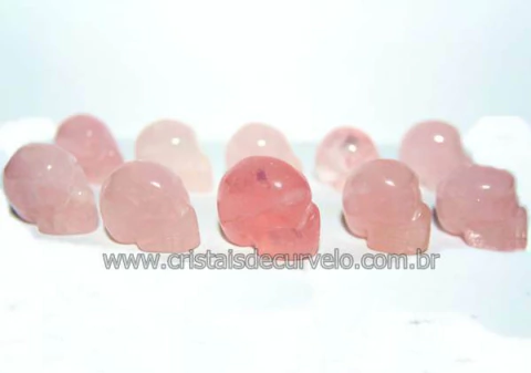 10 Mini Crânios Esculpidos em Pedra Natural QUARTZO ROSA (Não Pingente ATACADO)