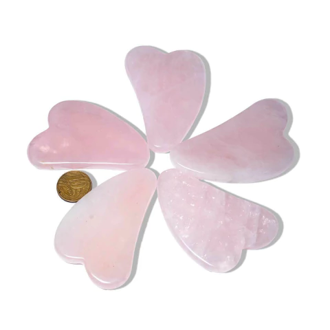 10 Massageador Gua Sha Quartzo Rosa Pedra Natural 50g 70mm