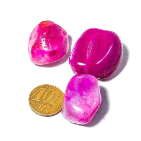 03 Ágata Rosa Rolado Pedra Natural M 20 a 35mm Classe A