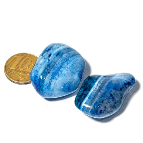 02 Agata Azul Rolado Pedra G 30 a 45mm Clases A