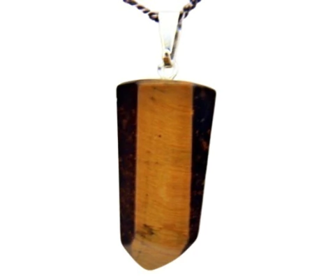 Colar Pontinha Pedra Olho de Tigre Presilha e Pino Prateado