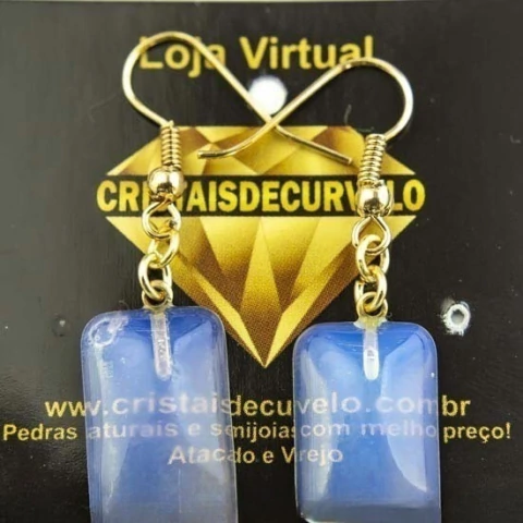 Brinco Retangular Pedra da Lua Opalina Montagem Anzol