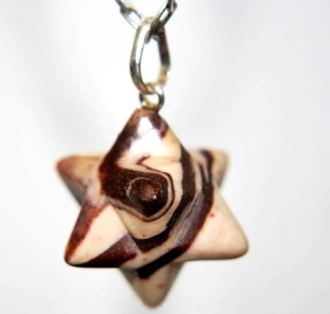 Colar Merkabah Jaspe Brecha Pedra Natural Pino Prata 950