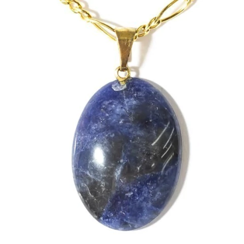 05 Pingente Cabochão Sodalita Azul Pedra Natural Pino e Presilha Dourado Atacado