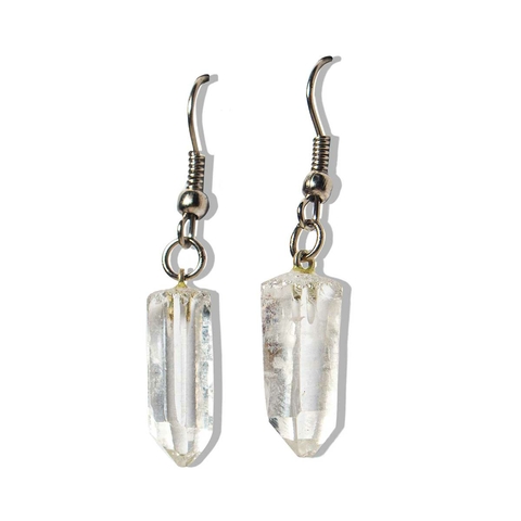 Brinco Pontinha Cristal Pedra Bruta Anzol Banho Prateado