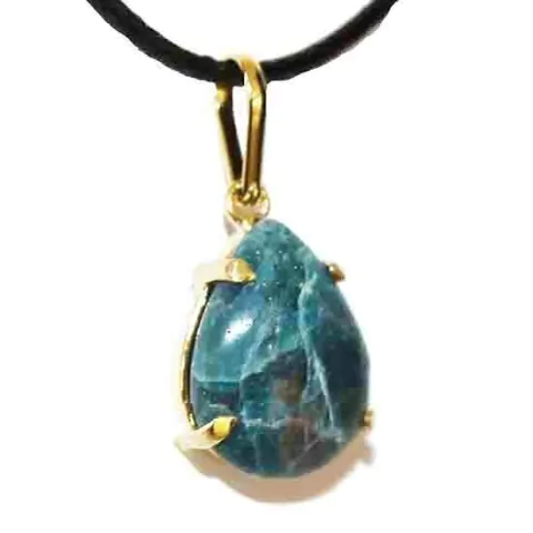 Colar Gota Lisa Pedra Apatita Azul Tamanho P Garra Dourado