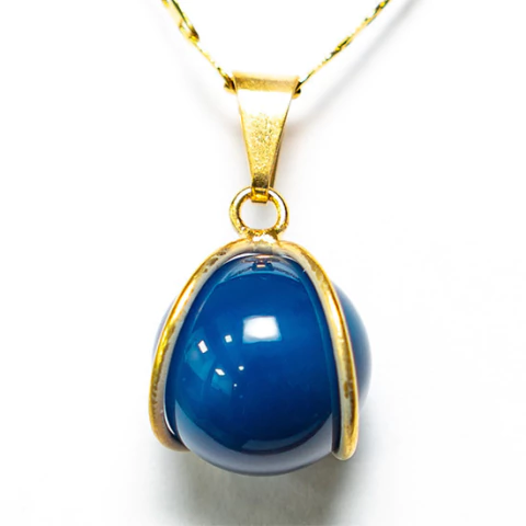 03 Pingente Bolinha Agata Azul Envolto a Pedra Montagem Dourada ATACADO