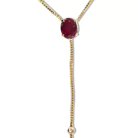 Colar Gravata Pedra Rodolita Gema Natural Dourado