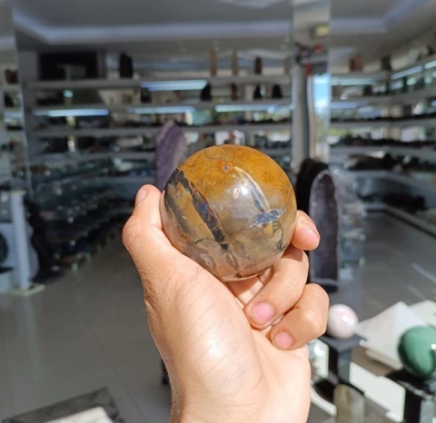 Esfera Ônix Preto Pedra Natural Lapidado Artesanal 67mm 436g