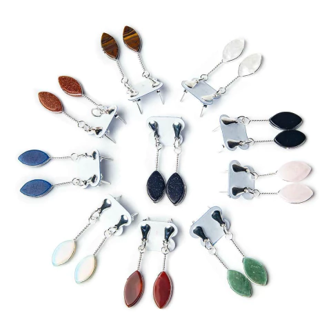 10 Brinco Navete Pedras Mistas Pino e Tarracha Banho Flash Prateado BN2447