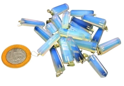 03 Pingente Pontinha Pedra da Lua Opalina Pino e Presilha Prateado Atacado