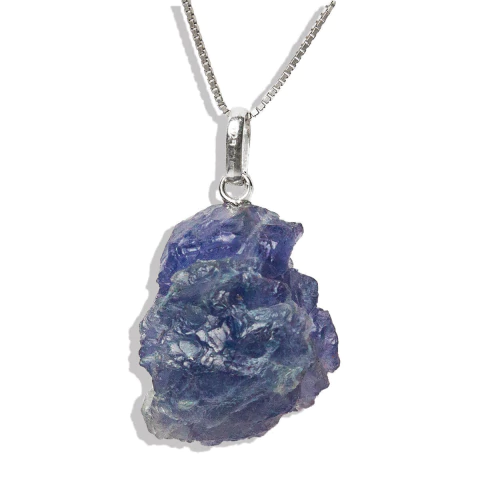 Colar Pedra Safira Azul Pedrinha Bruta Pino Prata 950