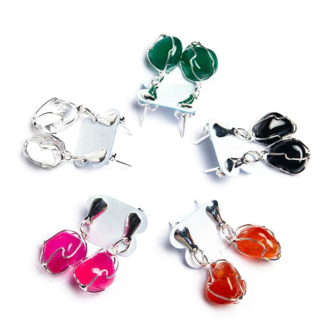 05 Brinco Misto Cesta Amarrada Pedra Rolada Prateado Atacado