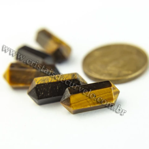 05 Micro Pontinhas Bi Ponta Pedra Olho de Tigre 15mm pra montar joias