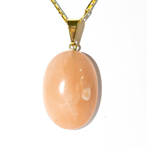 Colar Cabochão Quartzo Goiaba Pedra Natural Pino Dourado