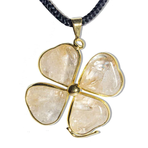 Trevo da Sorte Citrino 4 Folhas Pingente Dourado