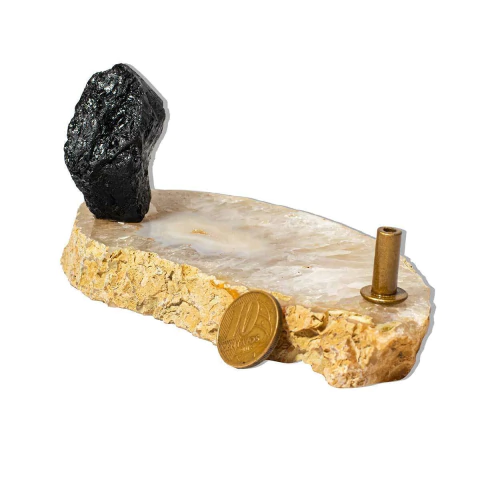 Incensário Chapa de Ágata Com Turmalina Preta 10 a 15cm