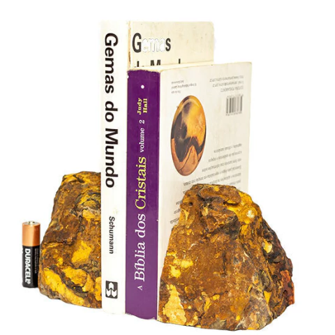 Porta Livro Pedra Jaspe Amarelo Ou Aparador de Livro Bruto Natural