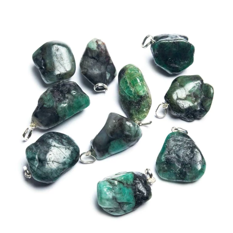 10 Pingente Esmeralda Rolada Pedra Natural Pino Prata 950 Atacado
